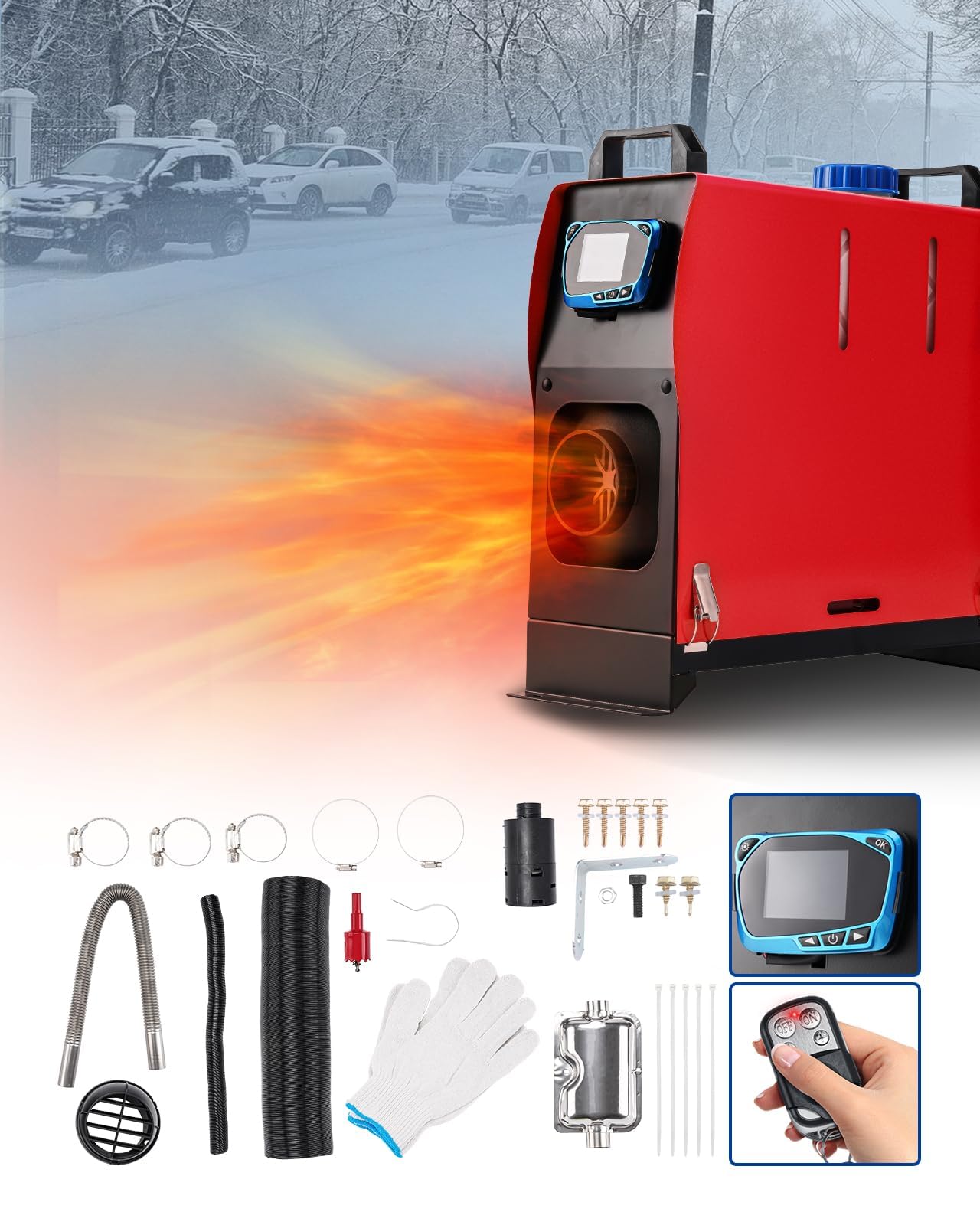 2KW 24V Diesel Luftheizung Alles in einem Dieselheizung Konstante Temperatur Heizung LCD-Monitor Schnelles Aufheizen Fernbedienung Standheizung für Autoanhänger Wohnmobile Touring Campervans Garage von ShockFlo