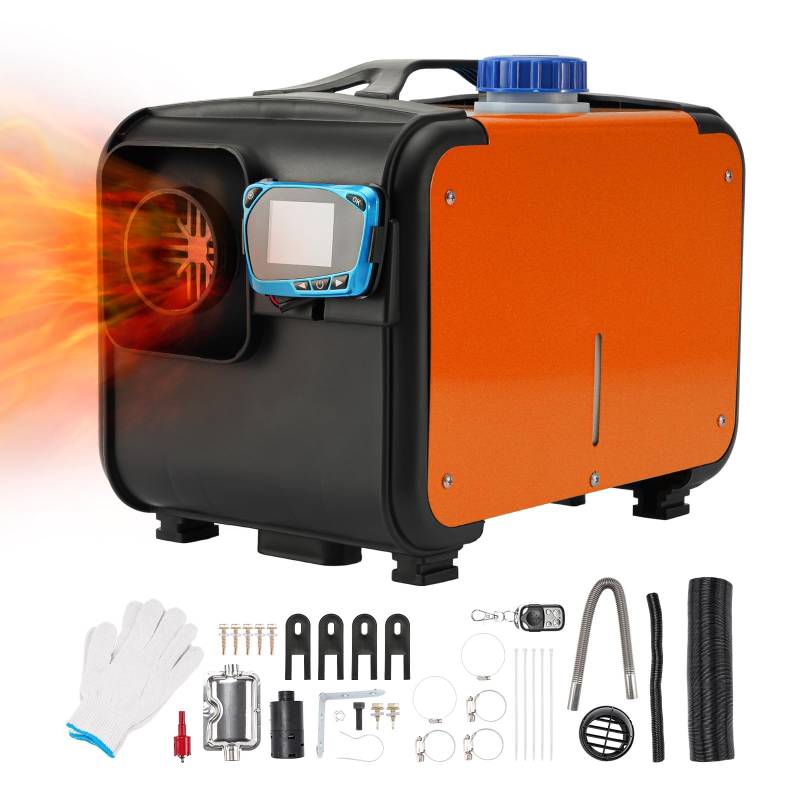 5kW Diesel Luftheizung, 12V All-in-One Dieselheizung mit schneller Aufheizung, tragbar, mit LCD Schalter und Fernbedienung, leise Einloch-Dieselheizung für die Nacht für Wohnmobil, Auto, Bus,Orange von ShockFlo