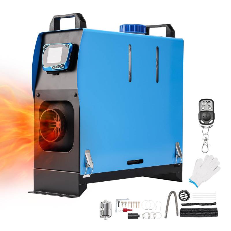 ShockFlo 5KW Standheizung Diesel 12V Lufterhitzer Tragbar Luft Dieselheizung Diesel Ruhig Air Diesel Heizung w/Schalldämpfer All-in-one Eine Löcher w/Fernbedienung LCD-Display Blau - Vertikaler Stil von ShockFlo