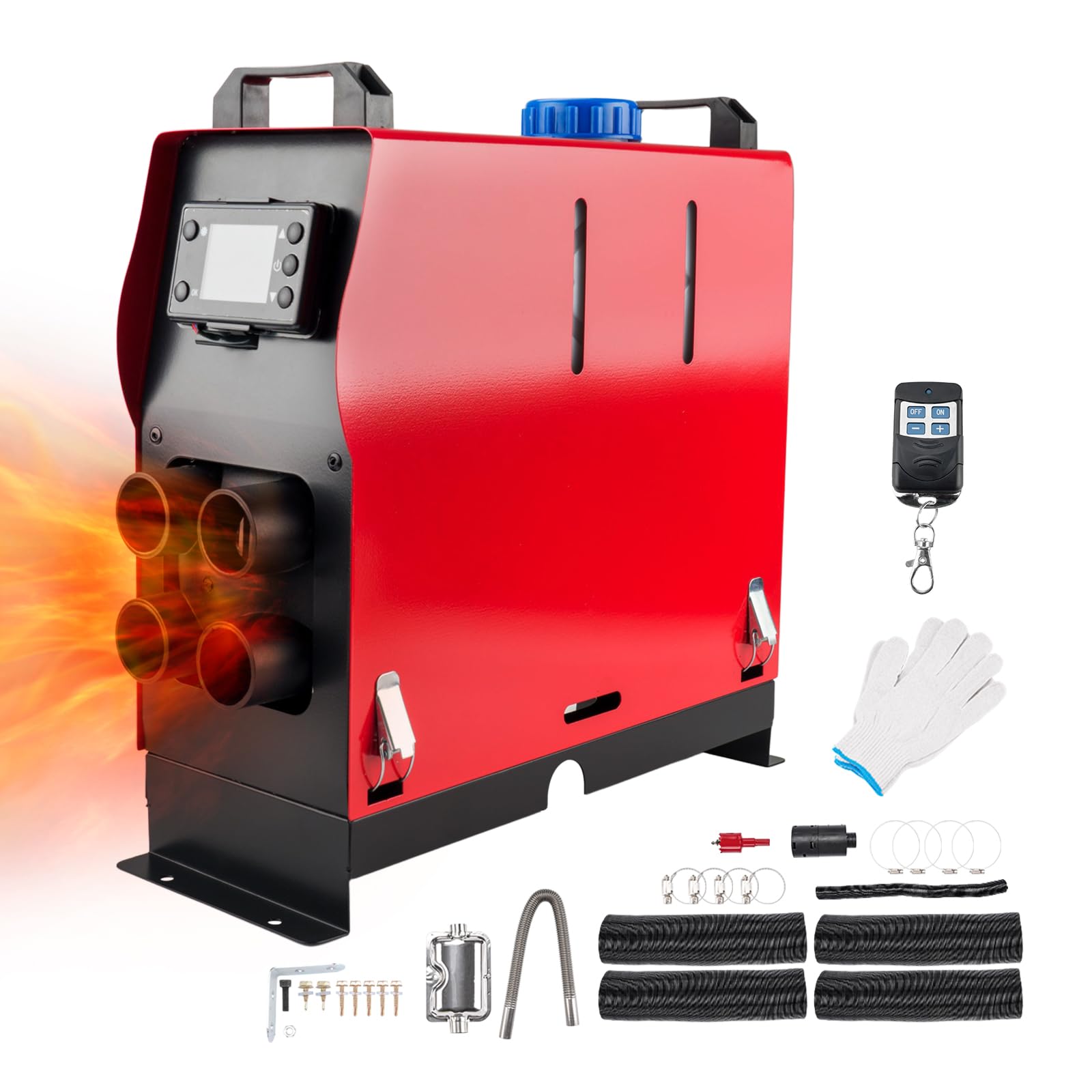 ShockFlo 8KW Standheizung Diesel 12V Lufterhitzer Tragbar Luft Dieselheizung Diesel Ruhig Air Diesel Heizung Schalldämpfer All-in-one Vier Löcher Fernbedienung LCD-Display Schwarz Rot Vertikaler Stil von ShockFlo