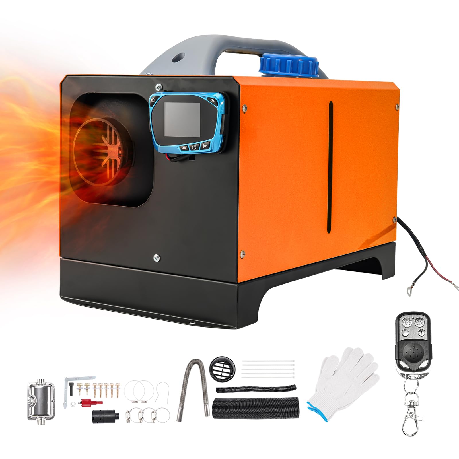 ShockFlo 8KW Standheizung Diesel 12V Lufterhitzer Tragbar Luft Dieselheizung Diesel Ruhig Air Diesel Heizung w/Schalldämpfer All-in-one Eine Löcher w/Fernbedienung LCD-Display Orange Toolbox-Stil 01 von ShockFlo