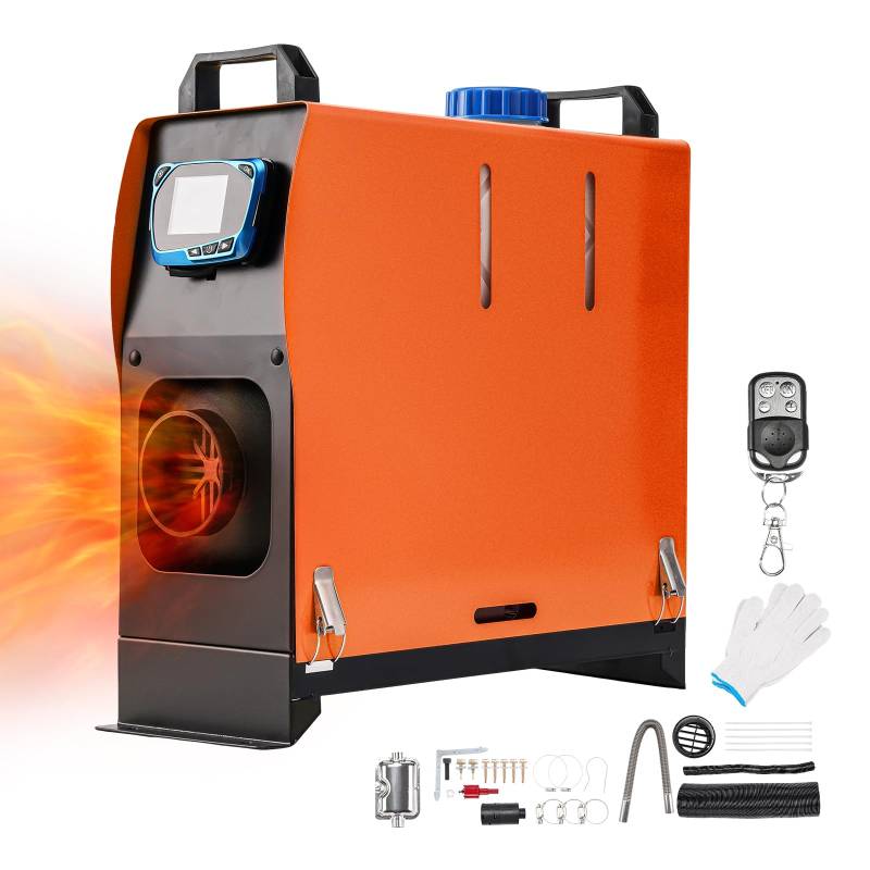 Shockflo 8KW Standheizung Diesel 12V Lufterhitzer Tragbar Luft Dieselheizung Diesel Ruhig Air Diesel Heizung w/Schalldämpfer All-in-one Eine Löcher w/Fernbedienung LCD-Display Orange - Vertikaler Stil von ShockFlo