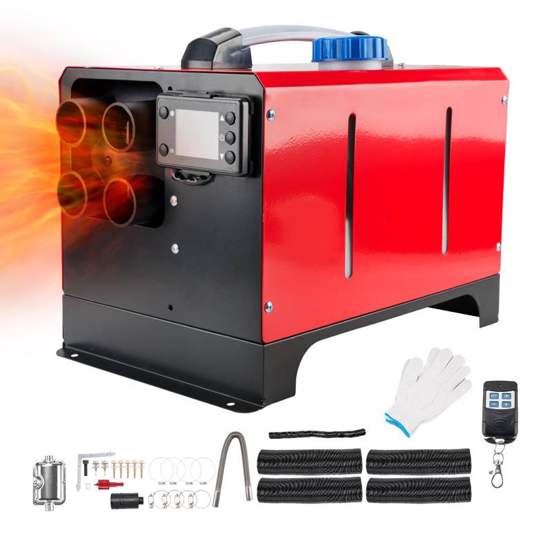 Shockflo 8KW Standheizung Diesel 12V Lufterhitzer Tragbar Luft Dieselheizung Diesel Ruhig Air Diesel Heizung w/Schalldämpfer All-in-one Vier Löcher w/Fernbedienung LCD-Display Schwarz Rot Toolbox-Stil von ShockFlo