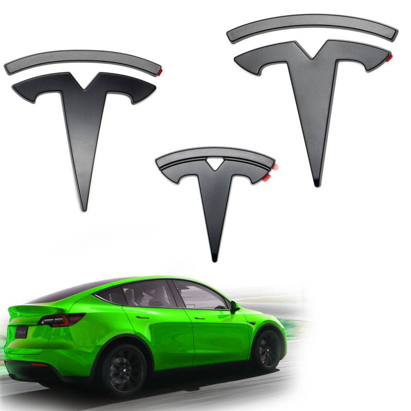 Shop4EV Emblem Logo für Tesla Model Y Schwarz Matt Set 3 Stück Vorne/Hinten/Lenkrad Zubehör (Tesla Model Y) von Shop4EV