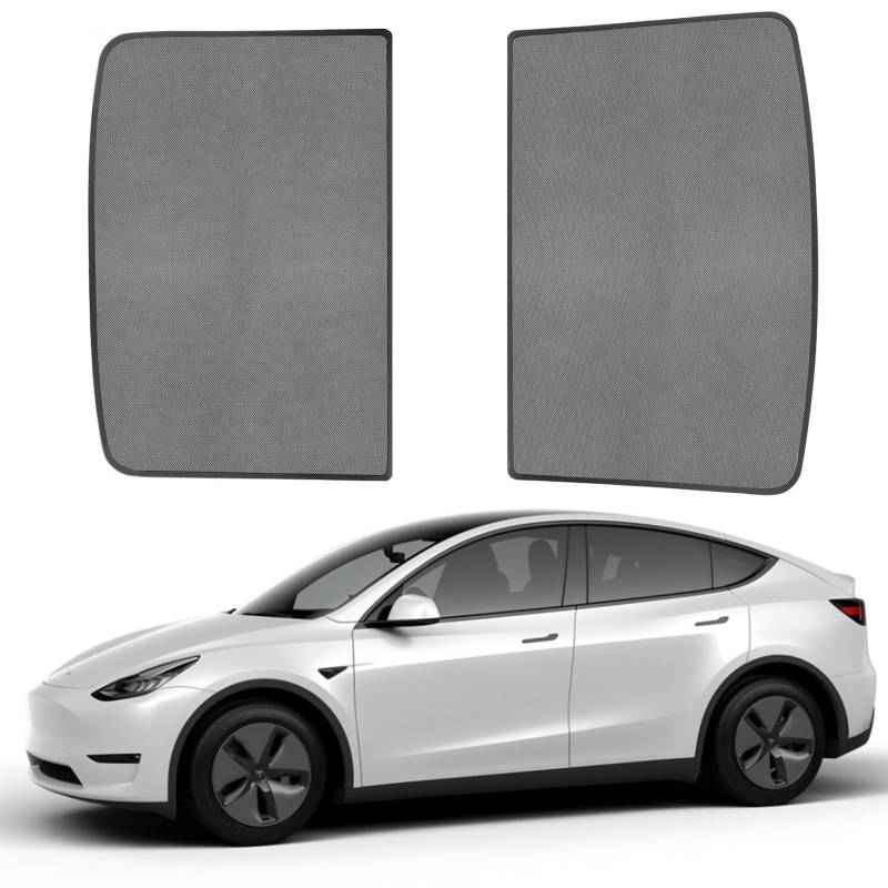 ShowEv für Tesla Model Y Sonnenschutz Sonnendach vorne & hinten Sonnenschirm Dach faltbar Schiebedach Fenster Sonnenblende Schatten für Model Y Zubehör (Set von 2) von ShowEv