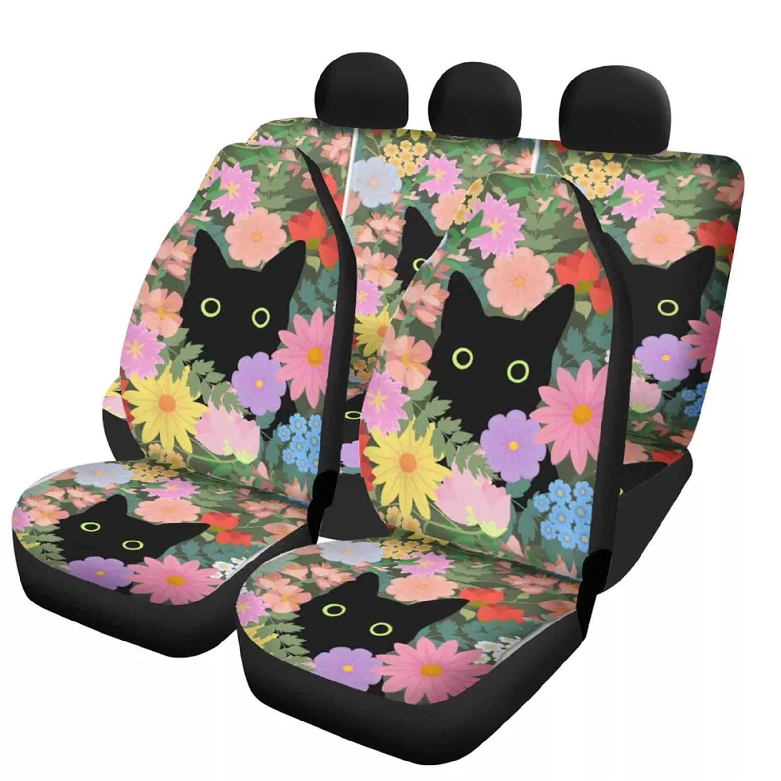 Showudesigns Autositzbezug für Hunde im Auto, Motiv: schwarze Katze, Blume, vollständiges Set, Rücksitzbezug für Hunde im Auto, Schutz für Frauen und Mädchen, Geschenke, bunt von Showudesigns