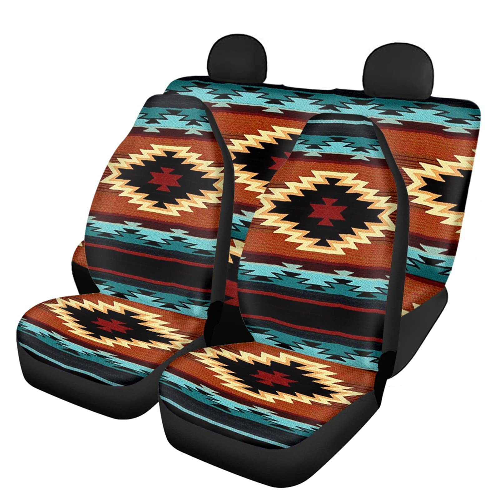 Showudesigns Boho Automotive Sitzbezüge Auto Vordersitze und Rückbank Abdeckung SUV Kofferraumschutz Set Südwestern Navajo Aztec Tribal Indianer von Showudesigns