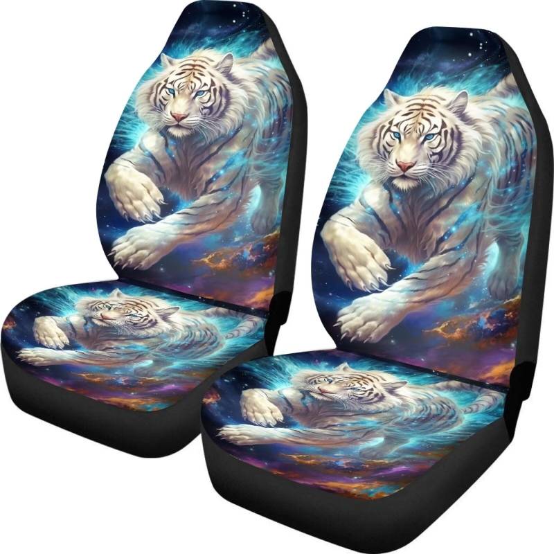 Showudesigns Galaxy Tiger Autositzbezüge für Damen, komplettes Set, Vordersatteldecke, Fahrzeugsitzschutz, Automattenbezüge, passend für die meisten Autos, Limousinen, SUVs, Lieferwagen von Showudesigns