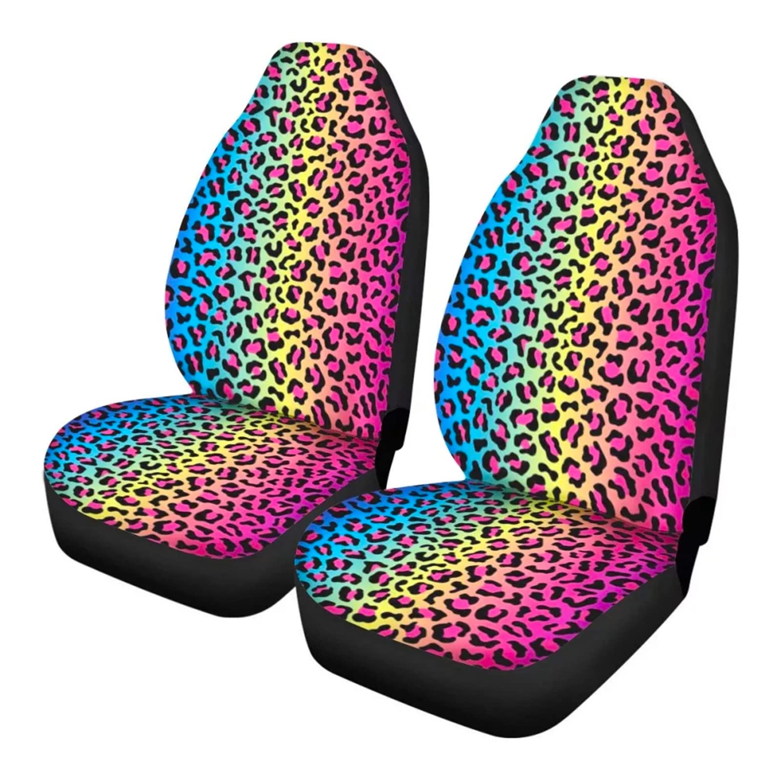 Showudesigns Regenbogen-Leoparden-Autositzbezüge für Damen, 2 Stück, bunte Geparden-Vordersitze, Schutzbezug, komplettes Set, universell passend für jeden LKW, Vans, SUV von Showudesigns