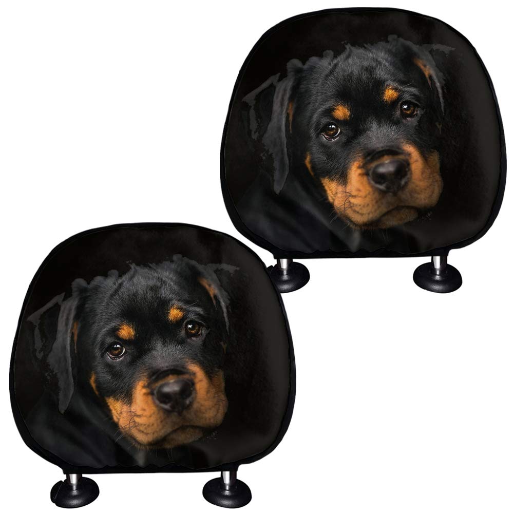 Showudesigns Rottweiler Auto-Kopfstützenbezug-Set, niedlicher Hundedruck, Auto-Kopfstützenbezüge für Damen, LKW, Van, SUV, Autos, dekoratives Kopfstützenkissen von Showudesigns