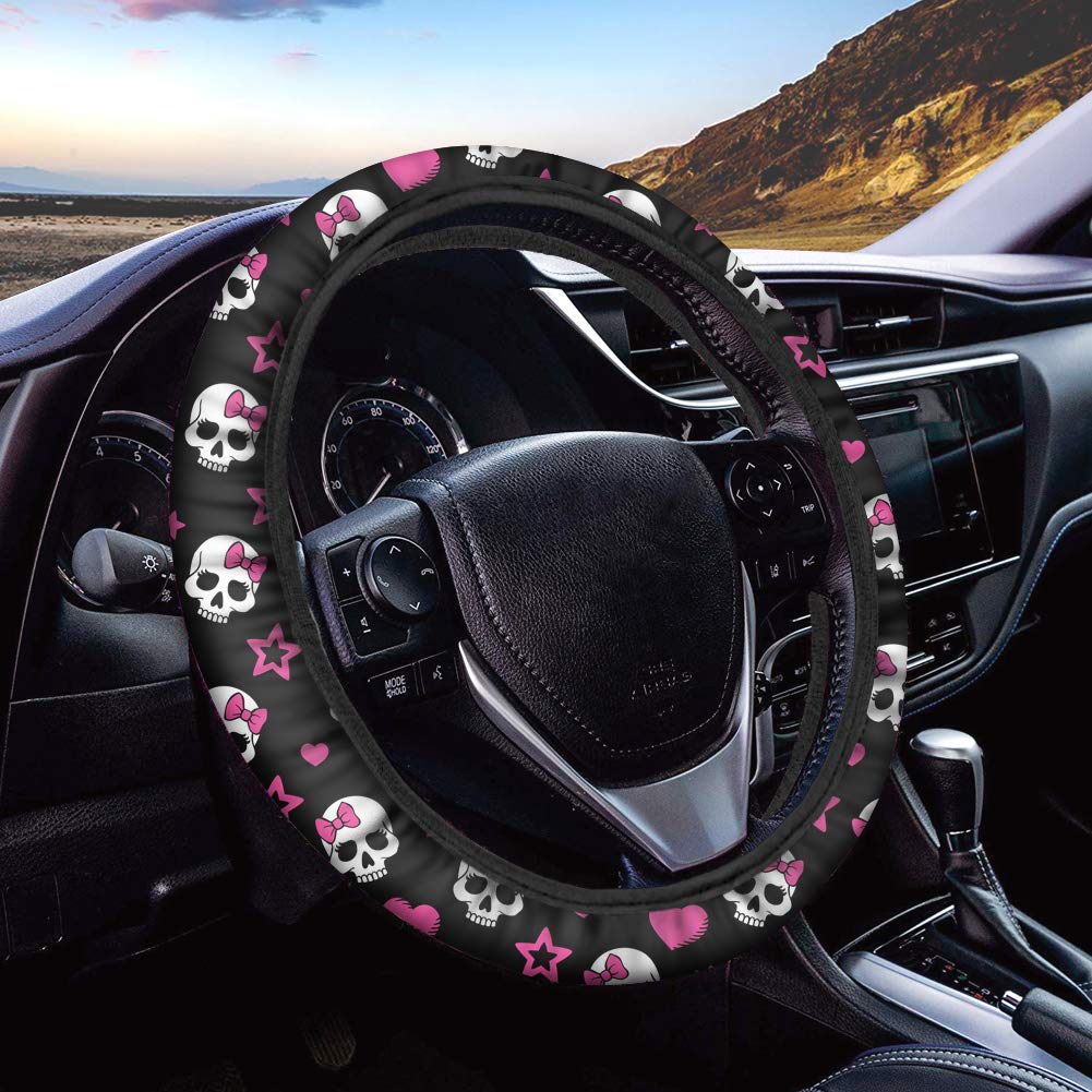 Showudesigns Skull Lenkradbezug niedlich für Frauen rutschfest weiche Polsterung Universal Fit 15 Zoll Lenkradabdeckungen Tuchschutz Auto mittlere Größe von Showudesigns