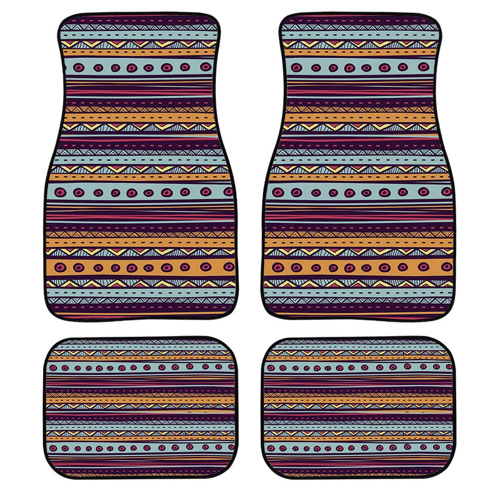 Showudesigns Tribal Style 4-teiliges komplettes Set, strapazierfähig, Economy-Teppich-Fußmatten, universelle Passform, Matte für Auto, SUV, Van und LKW, vorne und hinten, Fahrer- und Beifahrersitz von Showudesigns