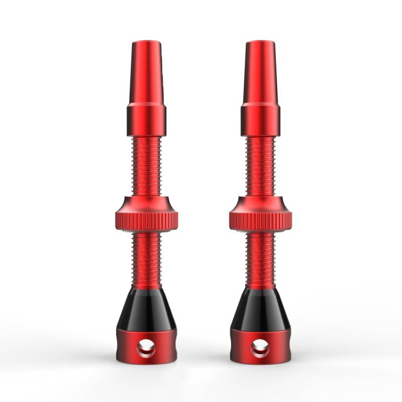 Shredr. Tubeless Ventile Set, rot, 44 mm | Presta Ventile für schlauchlos Reifen | Superleichtes Alu, rot eloxiert, französisches Ventil | Für Normale Felgen (44mm) von Shredr.