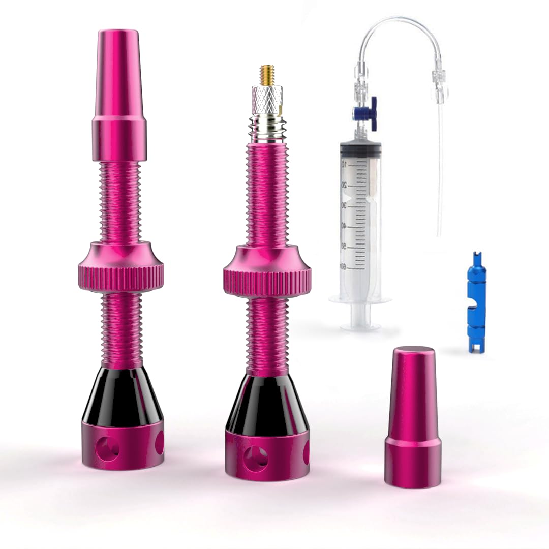 Shredr. Tubeless Ventile Set | Komplettes Set inkl. Ventilwerkzeug und Tubeless Spritze | Superleicht Alu, Schlauchlos-Ventile bunt eloxiert, französisches Ventil Presta (pink, 44mm) von Shredr.