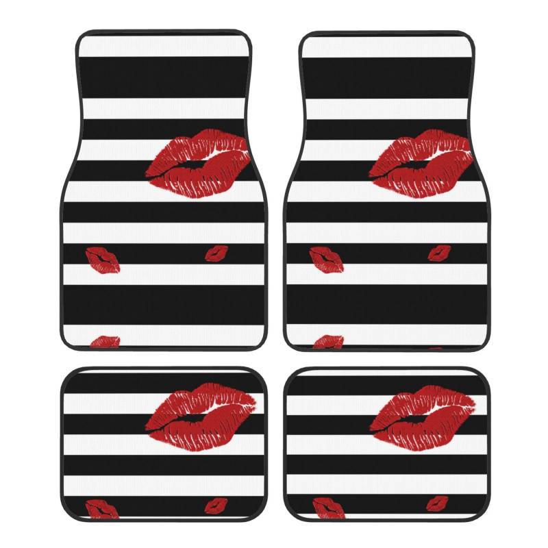 Red Mouth Printed in Black And White Stripes Print Car Foot Mat Universal Non-Slip Jet Washable Car Mat von Shunieg