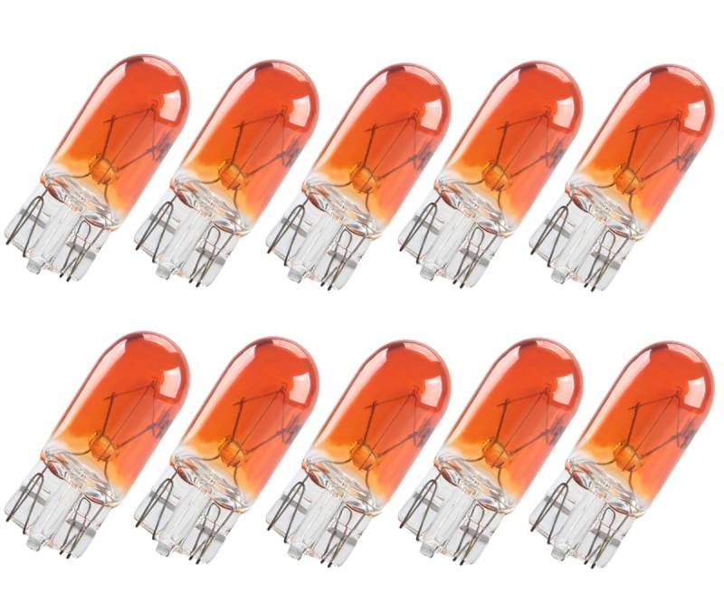 ShuoHui 10x W5W T10 12V 5W W2.1x9.5d Parking Light License Plate Lighting Glass Base Bulb Festoon Car Lamps (Amber) von ShuoHui