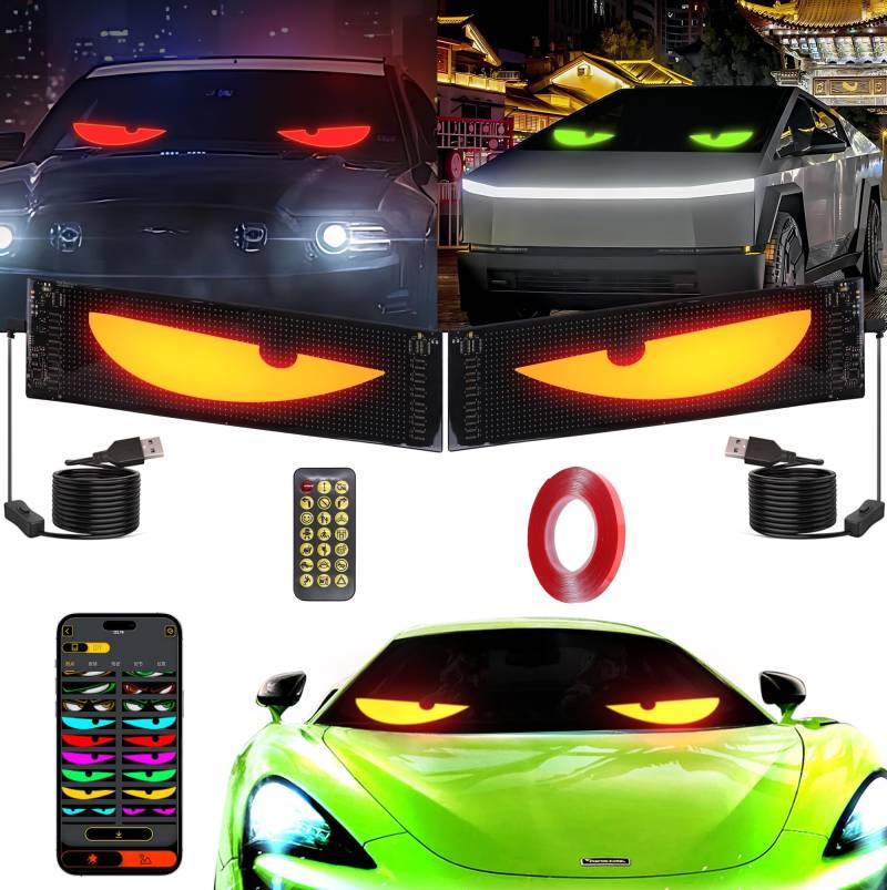 Siebkorb Teufelsaugen Flex Led Display Augen für Autos, 1 Stk 173 * 73 mm Devil Eyes Licht für Auto und LKW, Augenlampe mit Programmierbarem Soft Screen, Individuell Gestaltbares LED Auto Licht von Siebkorb