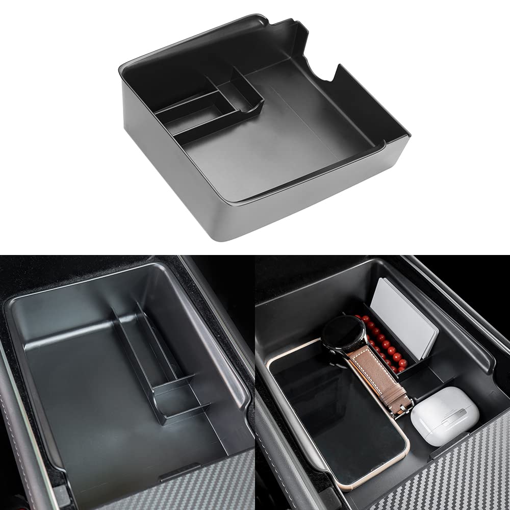 SIKAI Mittelkonsole Organizer Armlehnenablage Zubehör für Tesla Model Y Model 32021/2022/2023, Cubby-Schublade für Bargeld, Münzen, Telefon, Schlüssel【Beflockung-1】 von Sikai