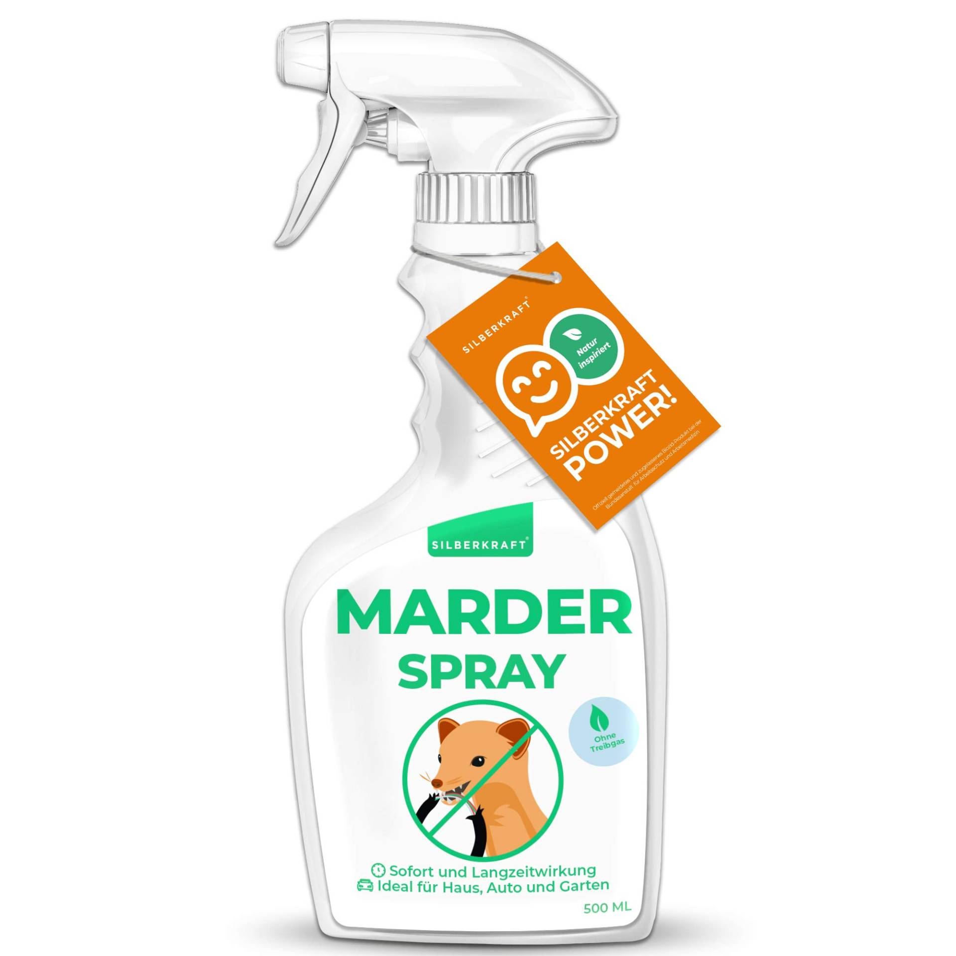 Silberkraft Marderspray 500 ml, Marderabwehr für Auto und Dachboden, Marderschutz für Abwehr und Vorbeugung von Mardern, Marder Spray als wirksame Alternative zu Marderschreck & Marderfalle von Silberkraft