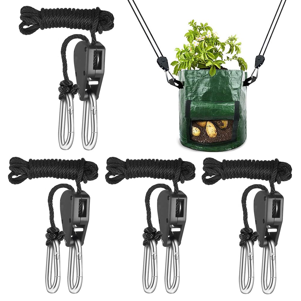 4 Stück Verstellbarer Seil Ratsche mit Haken - 1/8 Zoll Einstellbare Ratchet Hanger mit 2,4m Rope - Seilaufhänger - Ratschenseil - Seilzugratsche für Pflanzenventilator Licht Zimmerpflanzen(Schwarz) von Silkwish