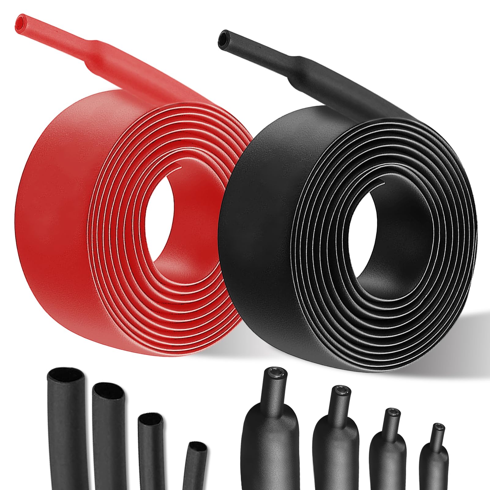 4:1 Schrumpfschlauch, Ø12mm & 2m Schrumpfschlauch Meterware Set, Schrumpfschläuche, Wasserdichter Isolierband für Kabel Lötverbindungen, Reparaturen, Kabelbündelung(Rot+Schwarz) von Silkwish