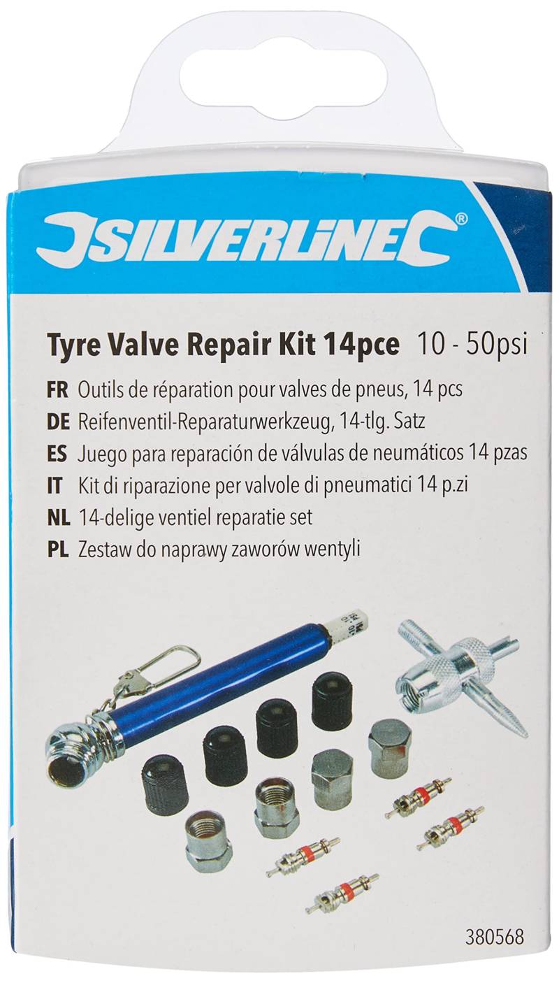 Silverline 380568 Reifenventil-Reparaturkit, 14-tlg. Satz 0,7–3 bar von Silverline