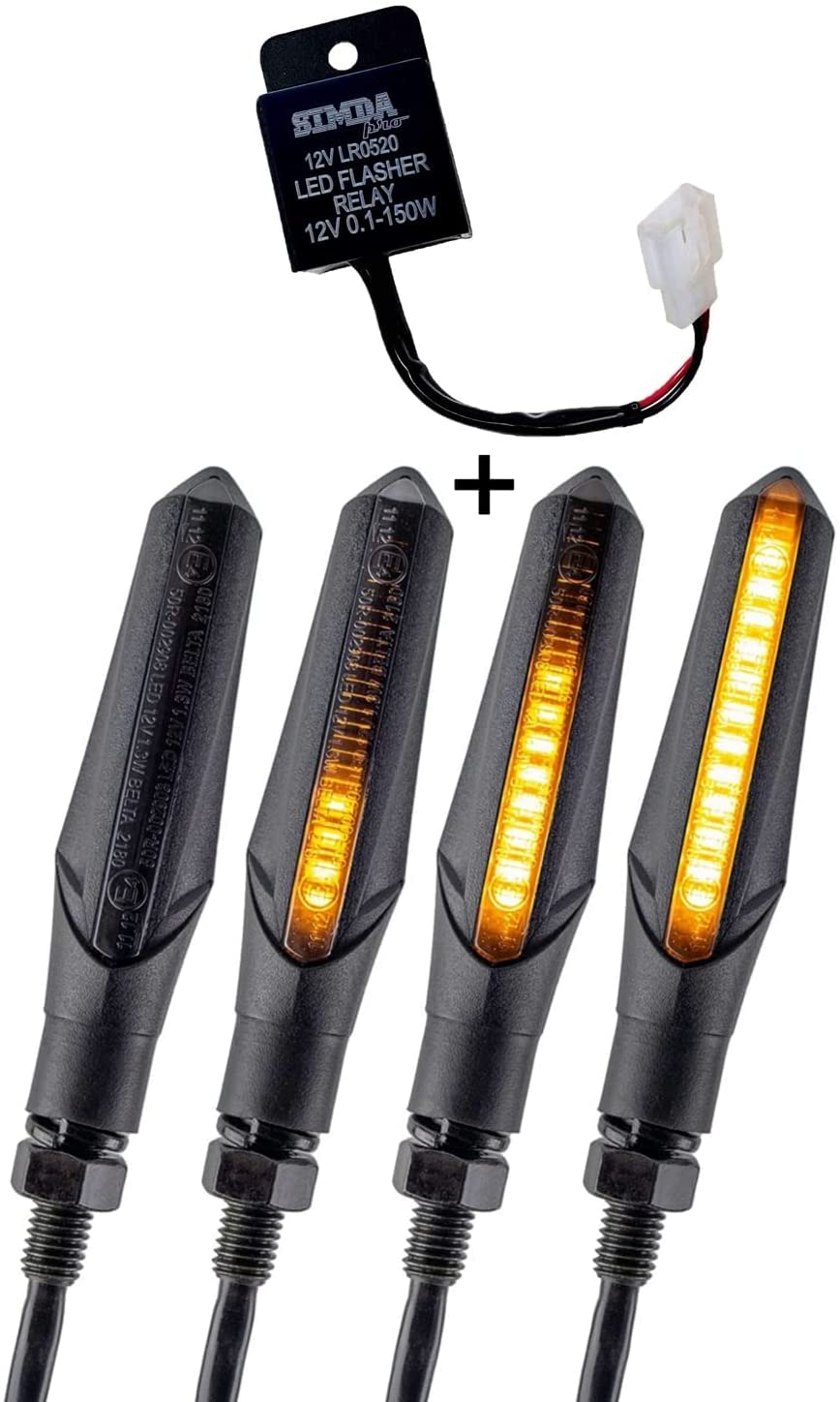 Simda Pro Led Motorrad Blinker E Mark mit Relais Laufeffekt Roller Lauflicht Sequentiell Schwarz Universal Quad ATV Lauflichtblinker Super Optik und Schön Hell Wasserprüf IP67 E Prüfzeichenda Pro von Simda Pro