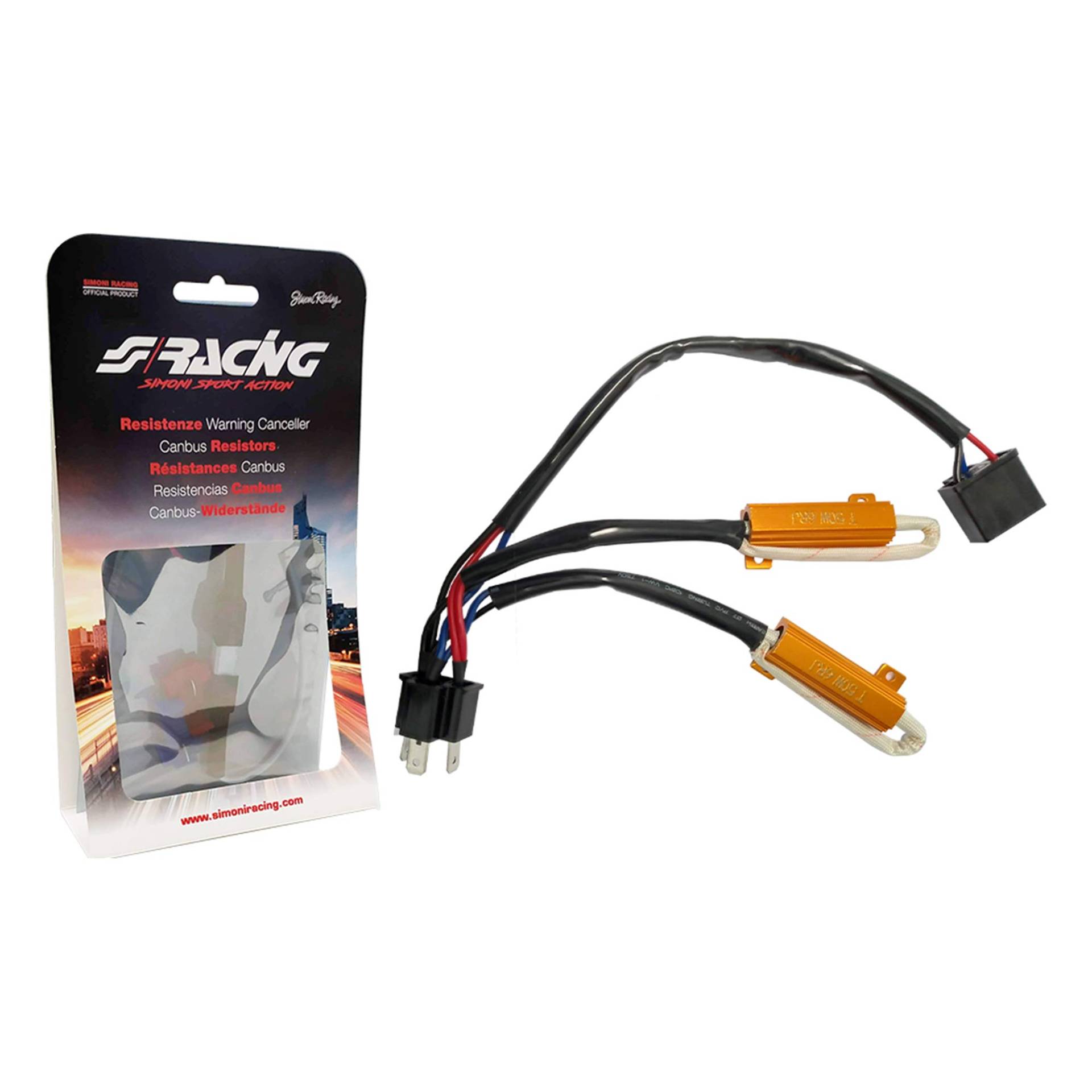 SIMONI RACING 50W4 Widerstand Warning Canceller speziell für LED-Lampen Sockel H4, 50W 6 Ohm mit Steckern, Schwarz von Simoni Racing