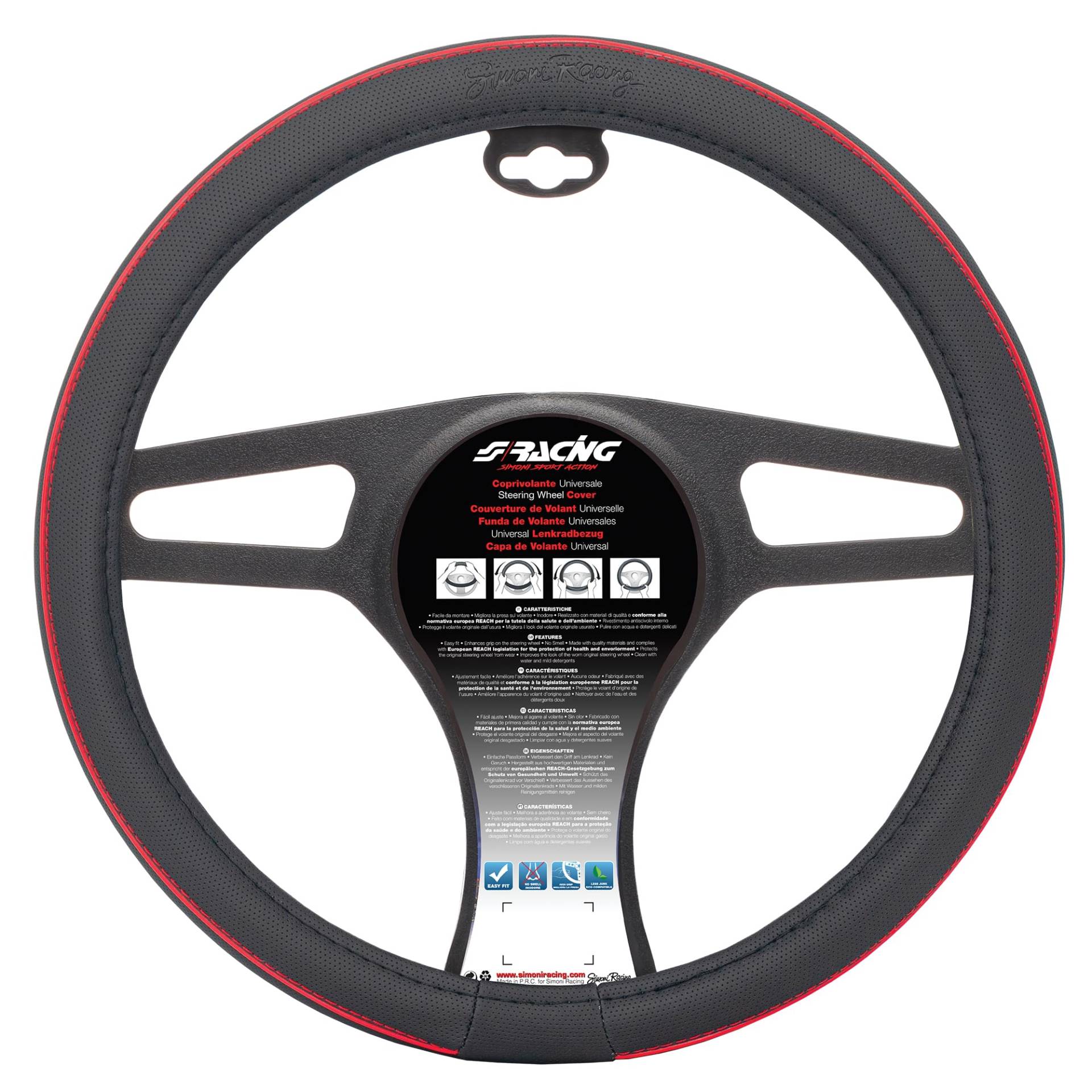 Simoni Racing CVT/40 Universal Lenkrad Abdeckung, Schwarz Rot Seam von Simoni Racing