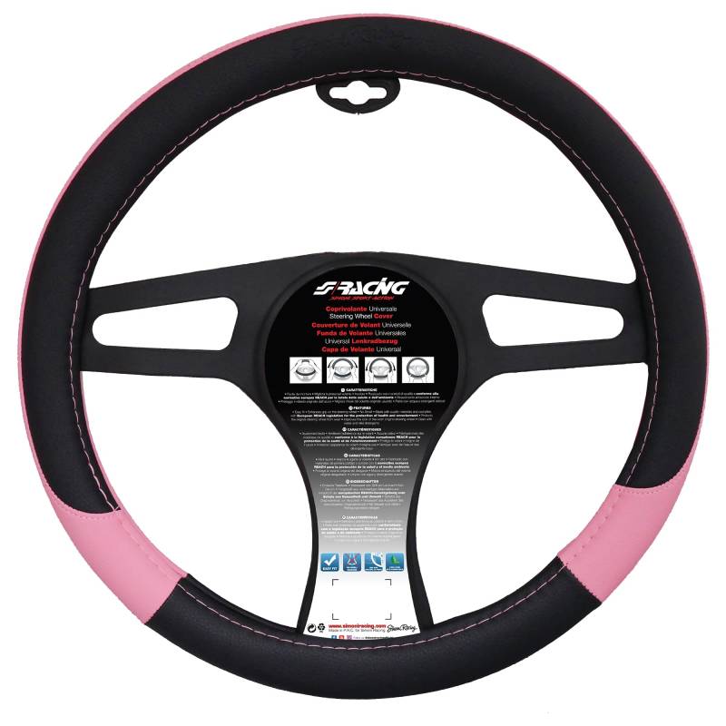 Simoni Racing Lenkradbezug Pink Lady - Schwarz/Rosa Ökoleder - 37-39cm von Simoni Racing