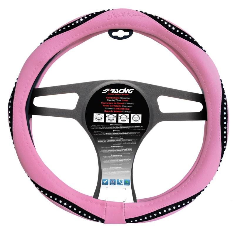 Simoni Racing Lenkradbezug Pink & Diamonds - Rosa Ökoleder - 37-39cm von Simoni Racing