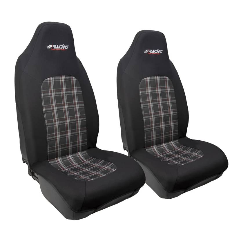 SIMONI RACING RSC/2 Set Vordersitzbezüge, Set mit Autositzbezügen und Kopfstützenbezügen, Universalbezüge für Vordersitze, Schwarz und Muster von Simoni Racing