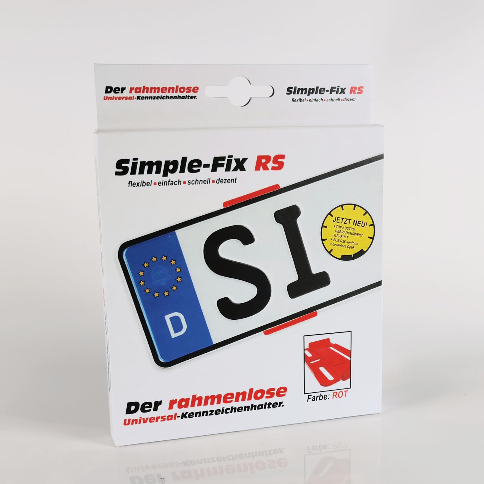 Simple-Fix RS rot exklusiver rahmenloser Universal Kennzeichenhalter Komplettset von Simple-Fix RS