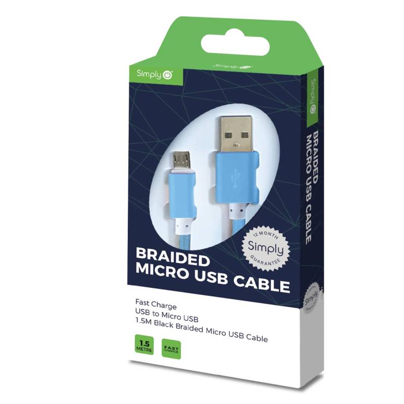 Einfach icmc06 geflochten blau Micro USB-Kabel, Classic Micro USB zu USB 1,5 m langes Kabel, kompatibel mit Samsung und Anderen Android-Geräte, Laden und Synchronisieren, unglaublich Robust von Simply