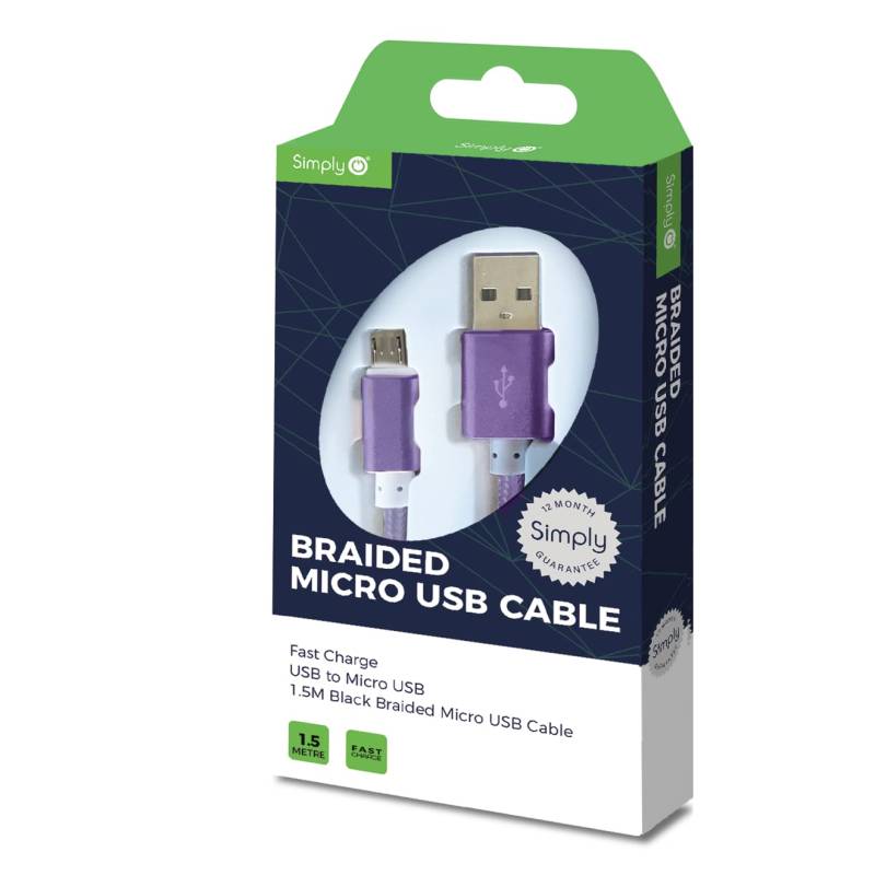 Einfach icmc07 geflochten, lila Micro USB-Kabel, Classic Micro USB zu USB 1,5 m langes Kabel, kompatibel mit Samsung und Anderen Android-Geräte, Laden und Synchronisieren, unglaublich Robust von Simply