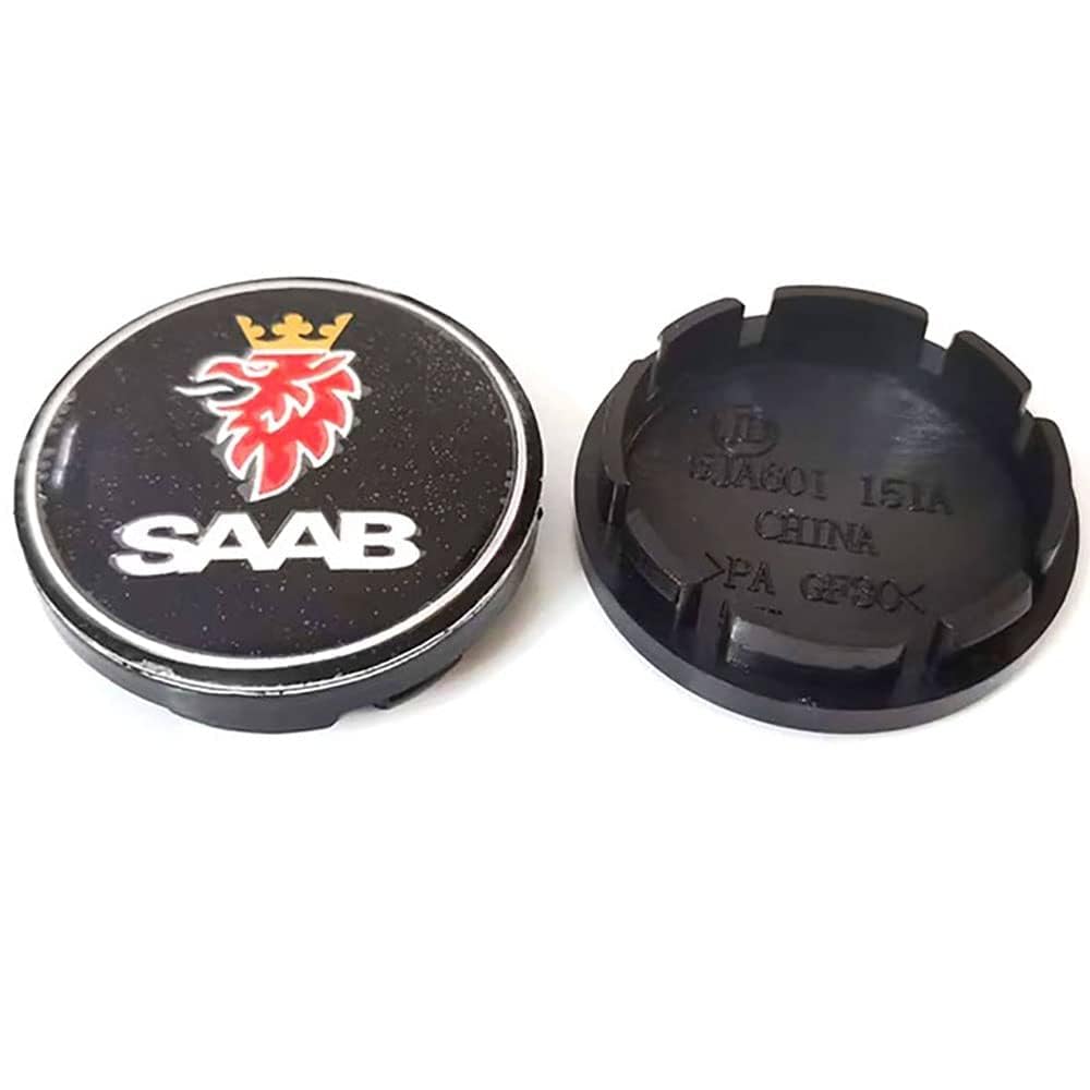 4 Stück Auto ABS Radnabenkappen für SAAB 03-10 BJ SCS 9-3 9-5 9-2x 9-5x 56mm 60mm 65mm 68mm Felgenkappen Nabenkappen Zubehör,I-56mm-black von SinYor