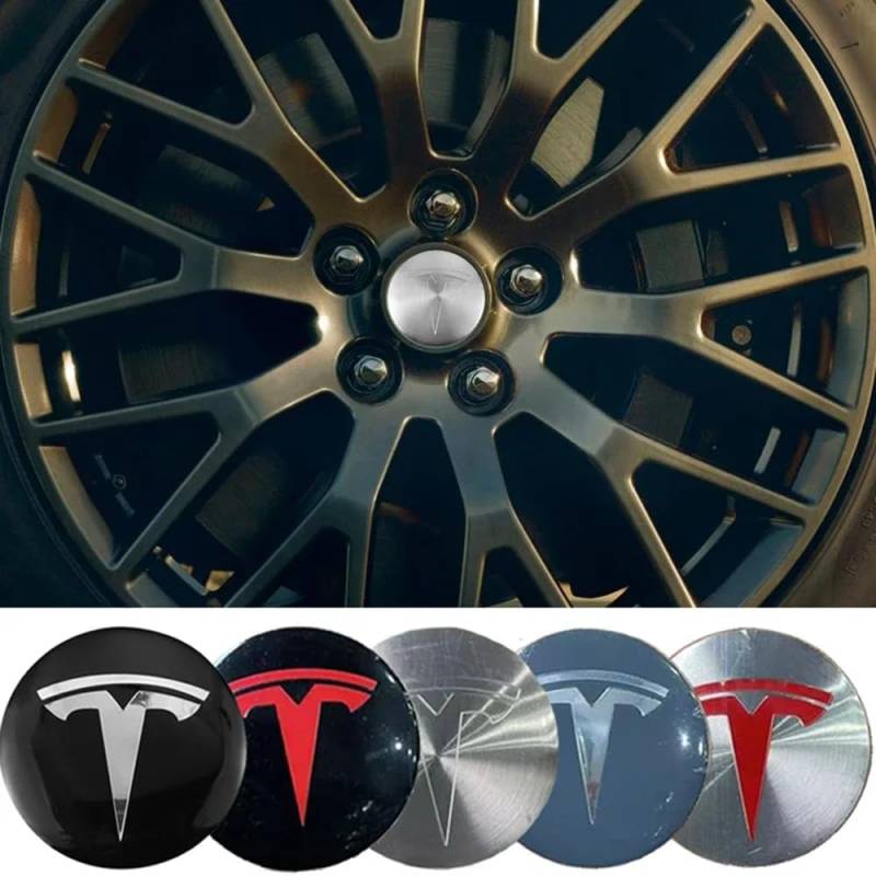 4 Stück Radnabenkappen Aufkleber für Tesl-a Model 3 Highland Model S X Y 56MM Felgendeckel Radkappen Reifen Felgen Radnabenabdeckung Zubehör,BlackRed-normal von SinYor