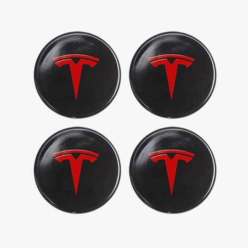 4 x 56 mm Logo Radmitte Abdeckungsabzeichen Aufkleber, geeignet für Tesla Model 3 X Y S, schwarz, 3D Radmitte Nabenkappen, Auto Logo Aufkleber,Schwarz-normal von SinYor