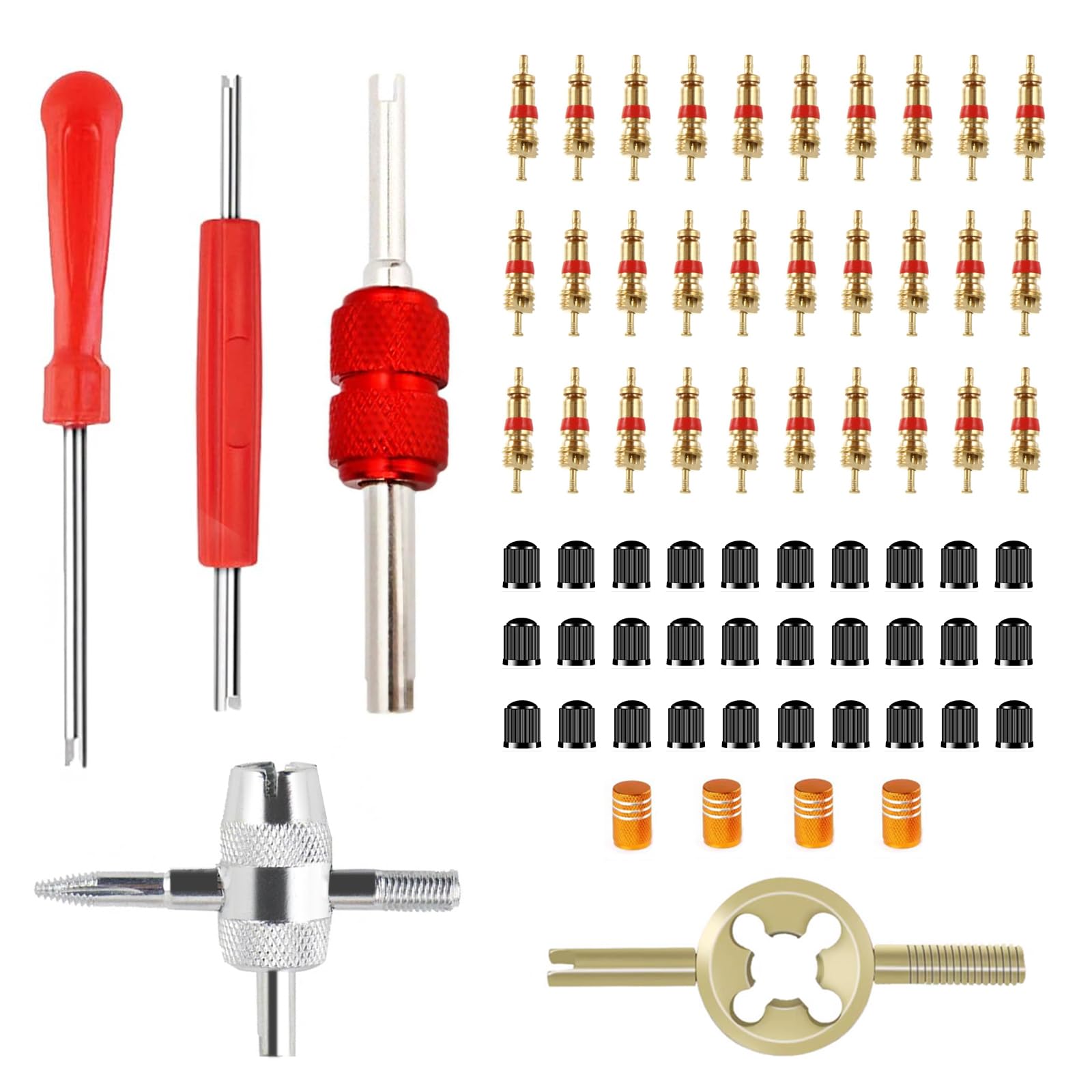 Sinofort Reifenventilentferner Ventil Reparatur,69Stück Ventilkern Reparatur Werkzeug,Doppel und Einzelkopf Ventilkern,4in1Ventilkern Reparatur Werkzeug,30Stück Ventilkern,34Stück Reifenventil Kappen von Sinofort