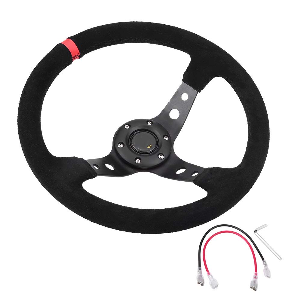 Drifting Steering Wheel,Sportlenkrad 14inch 350mm Deep Dish Driften Lenkrad Universal Leder Aluminium Car Auto Racing Sport-Lenkrad-Zubehör (Color : Red) von SinseD