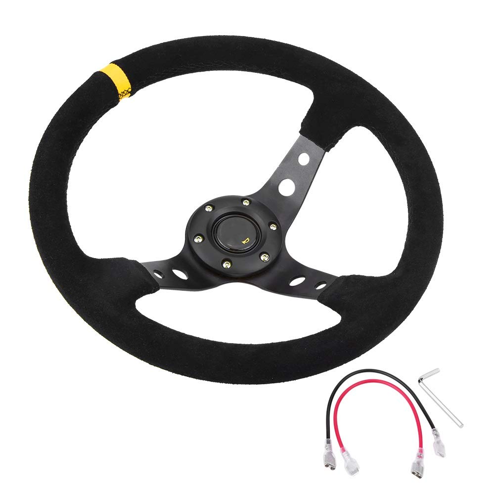 Drifting Steering Wheel,Sportlenkrad 14inch 350mm Deep Dish Driften Lenkrad Universal Leder Aluminium Car Auto Racing Sport-Lenkrad-Zubehör (Color : Yellow) von SinseD