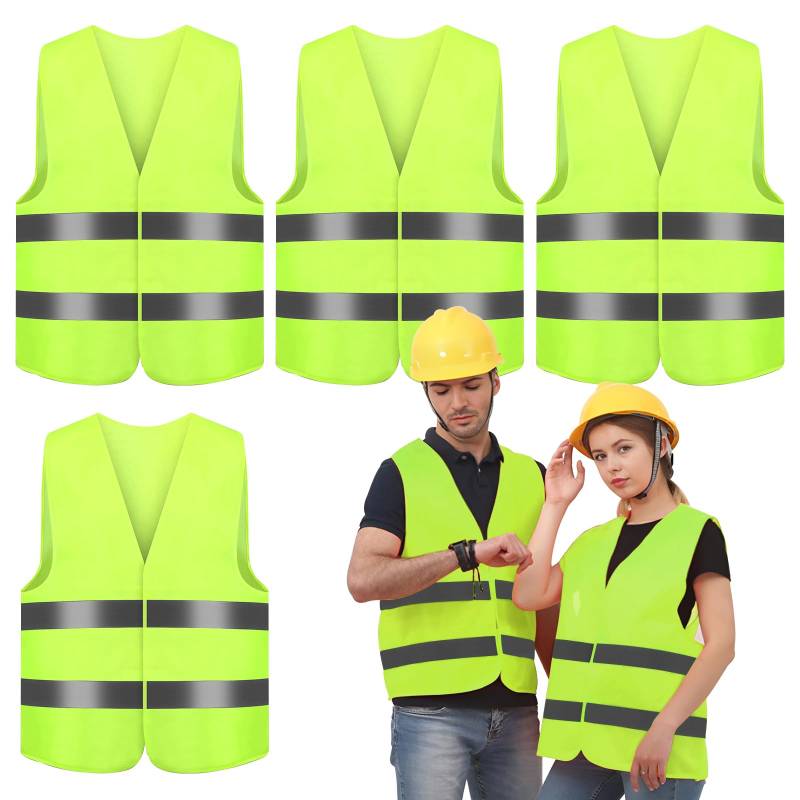 Warnwesten Auto 4er, 4 Stück Warnwesten Auto, Warnweste Pannenweste Gelb Sicherheitsweste Reflektorweste Auto Zubehör, High Visibility Vest für Autofahrern Fahrern, Sanitärarbeiter, Straßenrettung von Sinwind