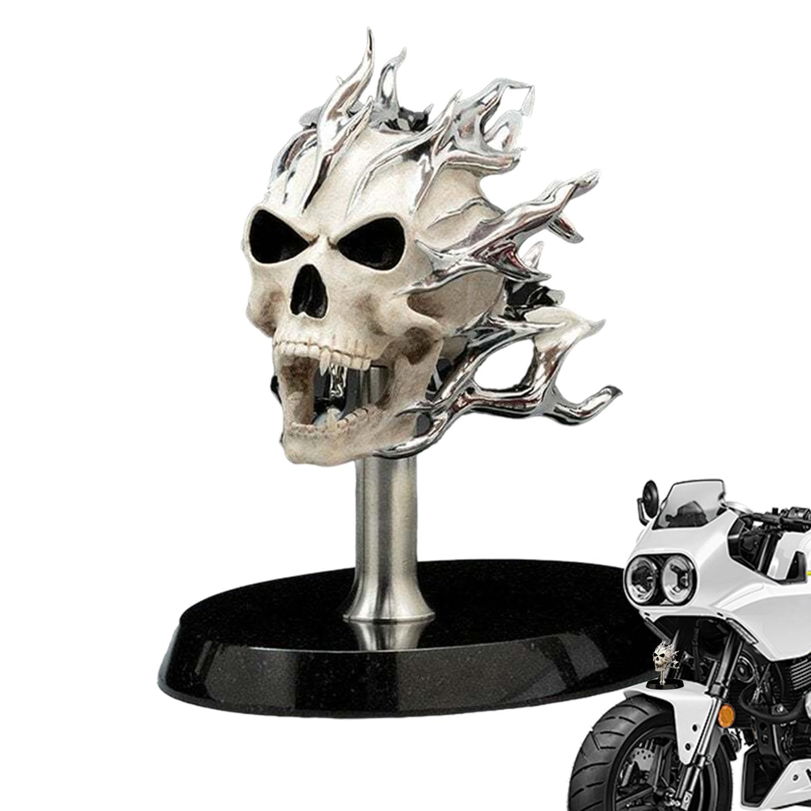 Sionhiuo Skelettfigur für Motorrad,Totenkopfstatue für Motorrad,Schädel-Motorrad-Skulptur - Motorrad-Flammenschädel-Display, einzigartige Motorrad-Punk-Schädelstatue für Männer, Väter von Sionhiuo