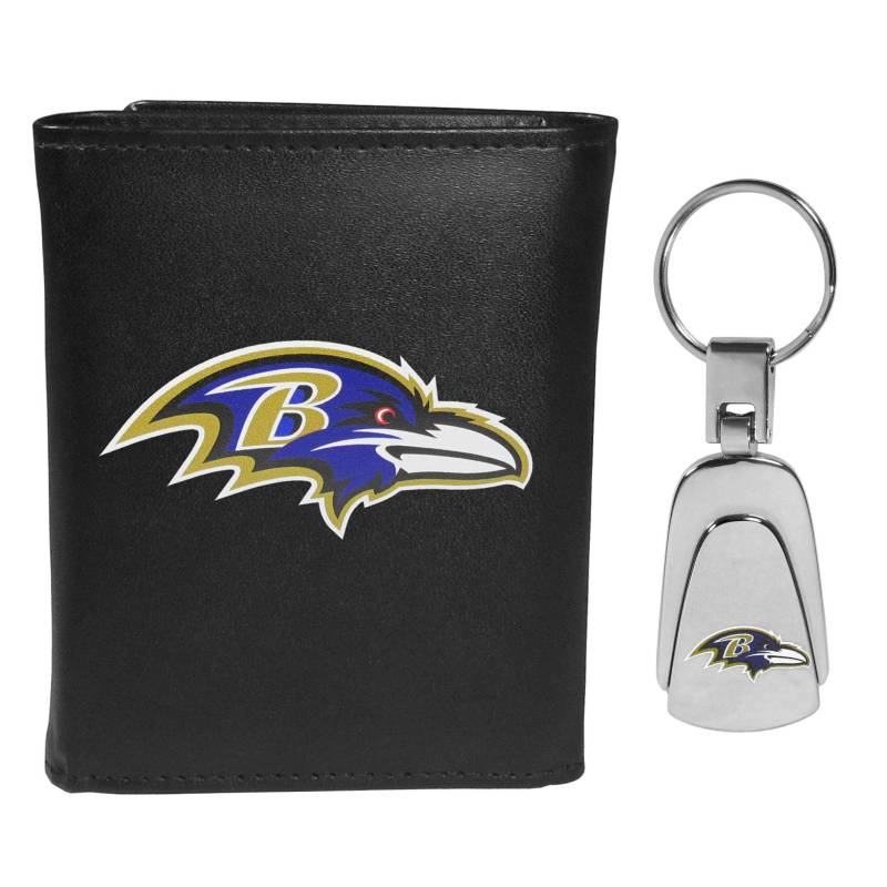 Siskiyou Sports NFL Baltimore Ravens Herren-Geldbörse, dreifach faltbar, mit Stahl-Schlüsselanhänger, Schwarz, Einheitsgröße von Siskiyou