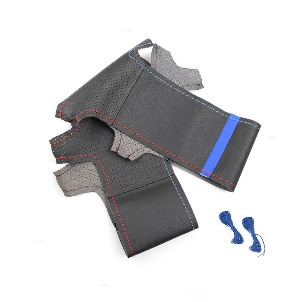 Automobilinnenraum Kompatibel mit 3 5 Series E46 E39 für M3 M5 Handgeflecht Auto-Lenkradabdeckung Schwarz Perforiertes PU Rot Blaue Linie Blauer Streifen von Siuku