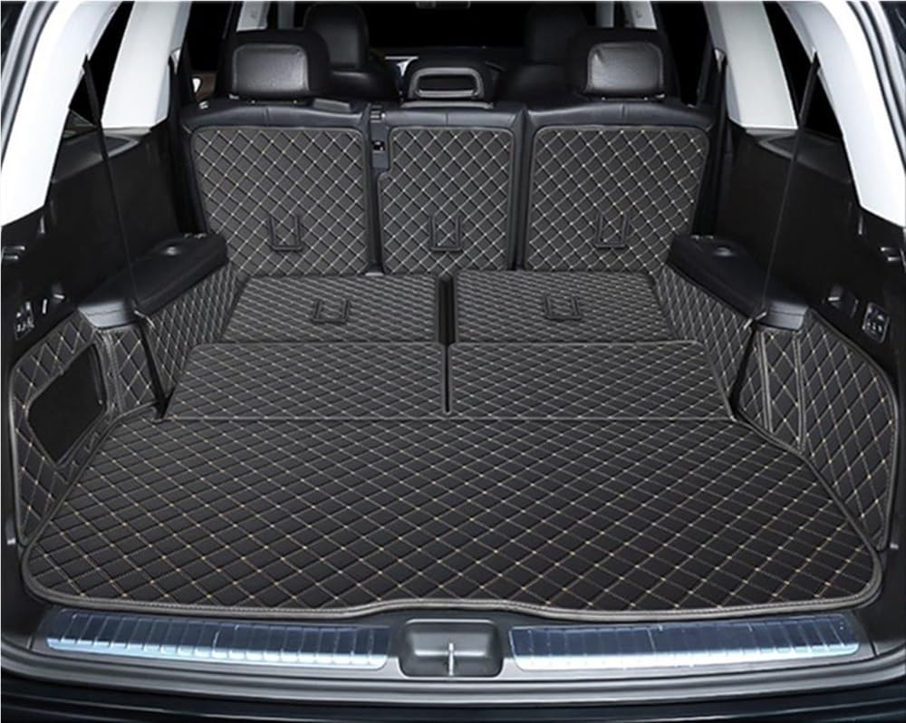 Kompatibel Mit Benz Für GLS400d X167 2020 2021 2022 2023 7 Sitze Cargo Liner Matte Kofferraum Teppiche Abdeckung Spezielle Kofferraummatten(Black beige) von Siuku