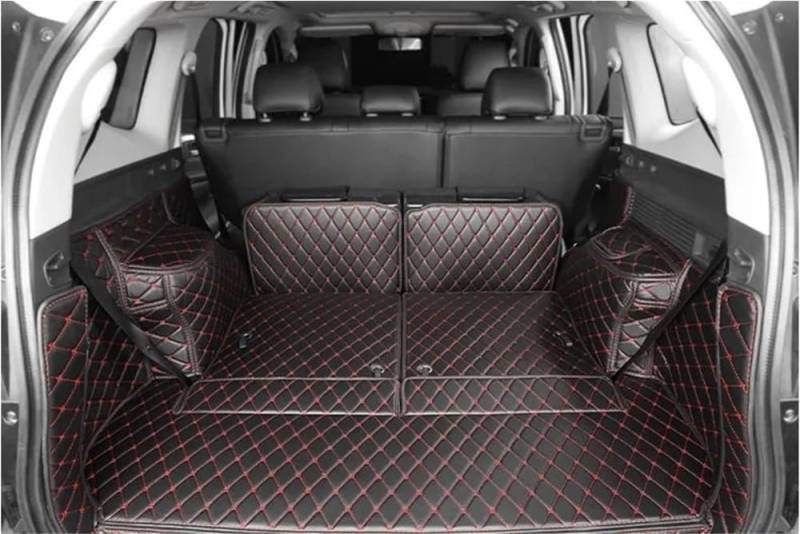 Kompatibel Mit Mitsubishi Für Montero Sport 7 Sitze 2016-2024 Spezielle Kofferraummatten wasserdichte Kofferraumteppiche Matte Cargo Liner Cover(Black with red) von Siuku