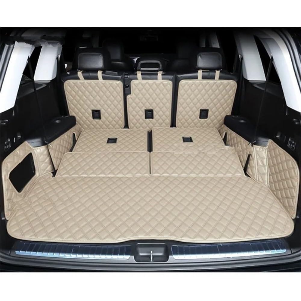 Kompatibel mit Benz für GLS 400 450 X167 2020-2023 Kofferraummatten Cargo Liner Schutzabdeckung Pads Heckteppich(7 Seats Beige) von Siuku