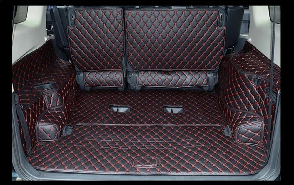 Kompatibel mit Mitsubishi für Pajero 7 Sitze 2007–2021 spezielle Kofferraummatten Cargo-Liner-Matte Kofferraumteppiche(Black red) von Siuku