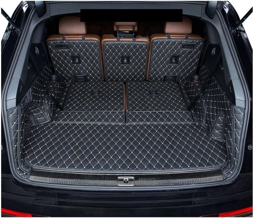 Kompatibel mit Q7 7 Sitze 2015 2016 2017 2018 2019 2020 2021 2022 2023 Spezielle Kofferraummatten Kofferraumteppiche Cargo-Liner-Matte(Black with beige) von Siuku